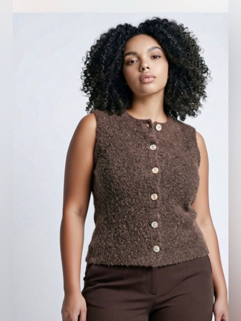 Nwt Brown Textured Wool Sleeveless Cardigan Woman’s Shirt size xs